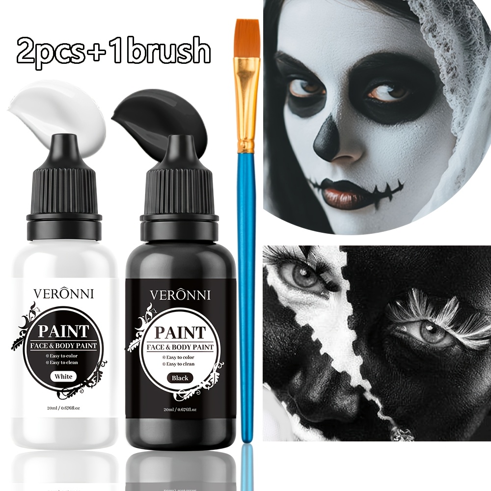 Cosplay Prop Paint - 검은색과 흰색 페이스 페인트 2병 세트,